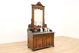 French Antique Walnut & Marble Top Dresser or Chest, Mirror #46009