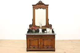 French Antique Walnut & Marble Top Dresser or Chest, Mirror #46009