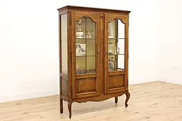 Country French Vintage  Oak China, Curio Display Cabinet #46086