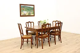 Country French Vintage Oak Dining Set 6 Chairs Table, Leaves #46172