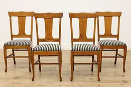 Set of 4 Oak Farmhouse Antique Dining Chairs, New Upholstery #45987
