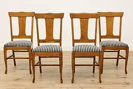 Set of 4 Oak Farmhouse Antique Dining Chairs, New Upholstery #45987