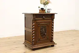 Black Forest Antique Oak Bar or Hall Cabinet, Carved Bird #46134