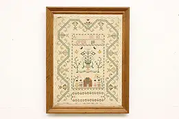 Hand Stitched Vintage Framed Child Sampler, Chestnut Frame #46077