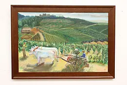 Sicily Farm Cart Vintage Italian Original Oil Painting 41" #46081