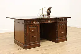 Tudor Vintage Carved Oak Executive Office Desk Romweber #46224