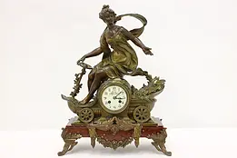 Art Nouveau Antique French Clock, Queen Sculpture Bruchon #43680
