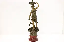 French Art Nouveau Antique Statue Woman & Dolphin Sculpture #45840