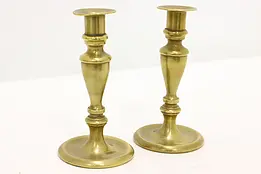 Pair English Victorian Farmhouse Antique Brass Candlesticks #43982