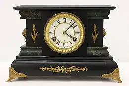 Victorian Antique Mantel Clock, Marble Grain Paint & Lions, Seth Thomas