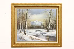 Winter Valley Vintage Original Oil Painting, Signed 31" #46080