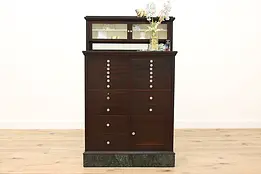 Mahogany Antique Dental, Jewelry, Collector Cabinet, Marble #46346