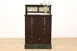 Mahogany Antique Dental, Jewelry, Collector Cabinet, Marble #46346