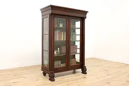 Empire Mahogany Antique China Curio Display Cabinet Paw Feet #45474