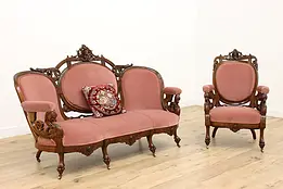 Victorian Walnut Antique Chair & Sofa Set, Heads Jelliff? #45834