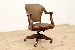 Leather & Walnut Antique Office Library Desk Chair, Colonial #45028