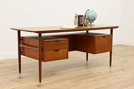 Midcentury Modern Teak 60s Vintage Office Desk, File Drawer #46124