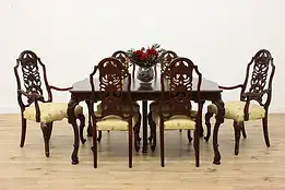 Carved Mahogany Vintage Dining Set, Table, 6 Chairs #45972