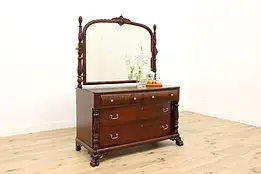 Empire Antique Mahogany Dresser or Chest, Mirror, Acanthus #45807