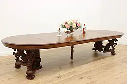 Victorian Antique Oak 5' Dining Table, Opens 12.5,' Griffins #45814