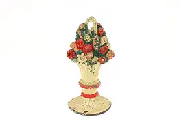 Victorian Antique Cast Iron Painted Flower Basket Door Stop #45324