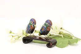 Pair of Chinese Cloisonne Birds on Base Vintage Sculpture #44546