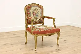 Country French Antique Chair, Handstitched Needlepoint #46093