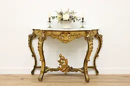 Italian Rococo Antique Carved Console or Sofa Table, Marble #46427