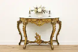 Italian Rococo Antique Carved Console or Sofa Table, Marble #46427