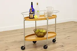Midcentury Modern Design Oval Vintage Rolling Bar, Tea Cart #45524