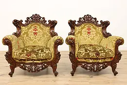 Pair of Italian Rococo Design Vintage Velvet Carved Chairs #46115