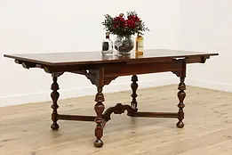 Tudor Design Vintage Oak Dining or Library Table, 2 Leaves #45839