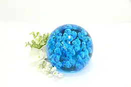 Aquamarine Blue Vintage Giant Glass Paperweight, Bubbles #46178