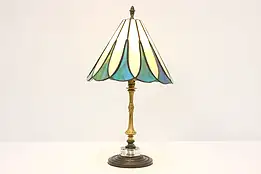 Leaded Stained Glass Shade Antique Office Library Desk Lamp #46314