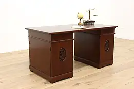 Art Deco Mahogany Antique Belgian Office or Library Partner Desk #35349