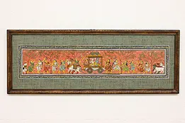 Shiva Wedding Procession Vintage Original Linen Painting 41" #46357