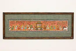 Shiva Wedding Procession Vintage Original Linen Painting 41" #46357