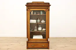 Victorian Eastlake Antique Walnut & Burl Curio, Bath Cabinet #46348