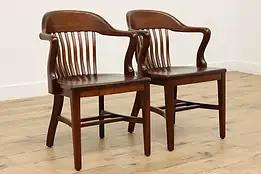 Pair of Antique Walnut Office Banker Desk Chairs, Milwaukee #45683