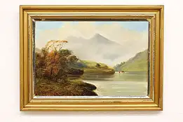 Snowdon Mountain Wales Antique Original Oil Painting 30.5" #45749