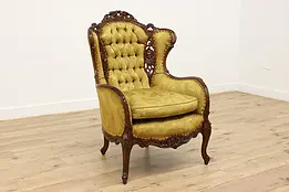French Design Vintage Music Room Wing Chair, Carved Angels #45556