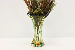 Murano Italian Green & Yellow Art Glass Vintage Vase #46180