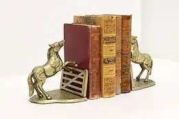 Pair of Farmhouse Vintage Brass Jumping Horse Bookends #46159
