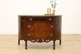 Tudor Antique Mahogany Birdseye & Burl Demilune Hall Console #46351