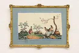 Asian Birds Antique Original Watercolor Painting on Silk 17" #46522