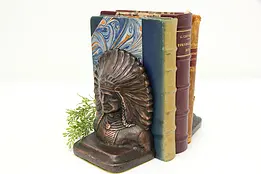 Pair of Antique Native Indian Chief Copper on Iron Bookends #45548