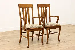 Pair of Oak Antique Craftsman Office or Library Armchairs #45805