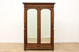 Renaissance Design Antique Carved Walnut Armoire, Mirrors #46024