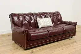 Chesterfield Tufted Leather Vintage Burgundy Sofa, Hancock #46352