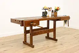 Farmhouse Salvage Antique Industrial Workbench Kitchen Island #46369